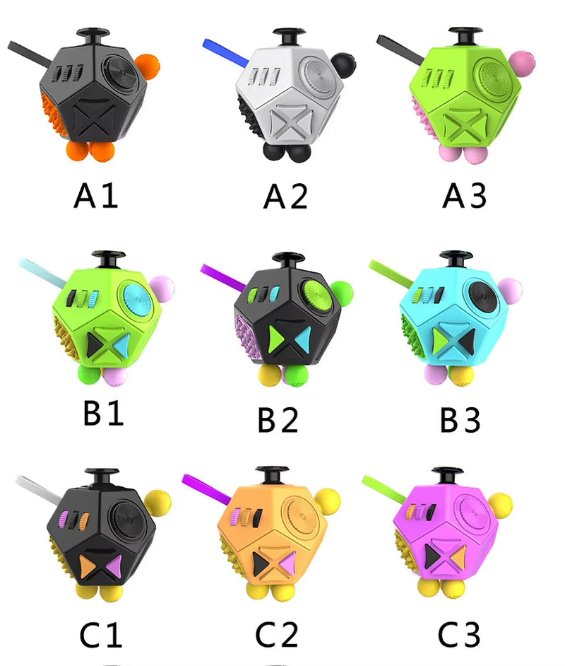 Fidget Cube EDC Stress Relief Toy - Sensory Fidgeting Dice for Adults and Children with Autism and ADHD, 12 Sides for Enhanced Focus