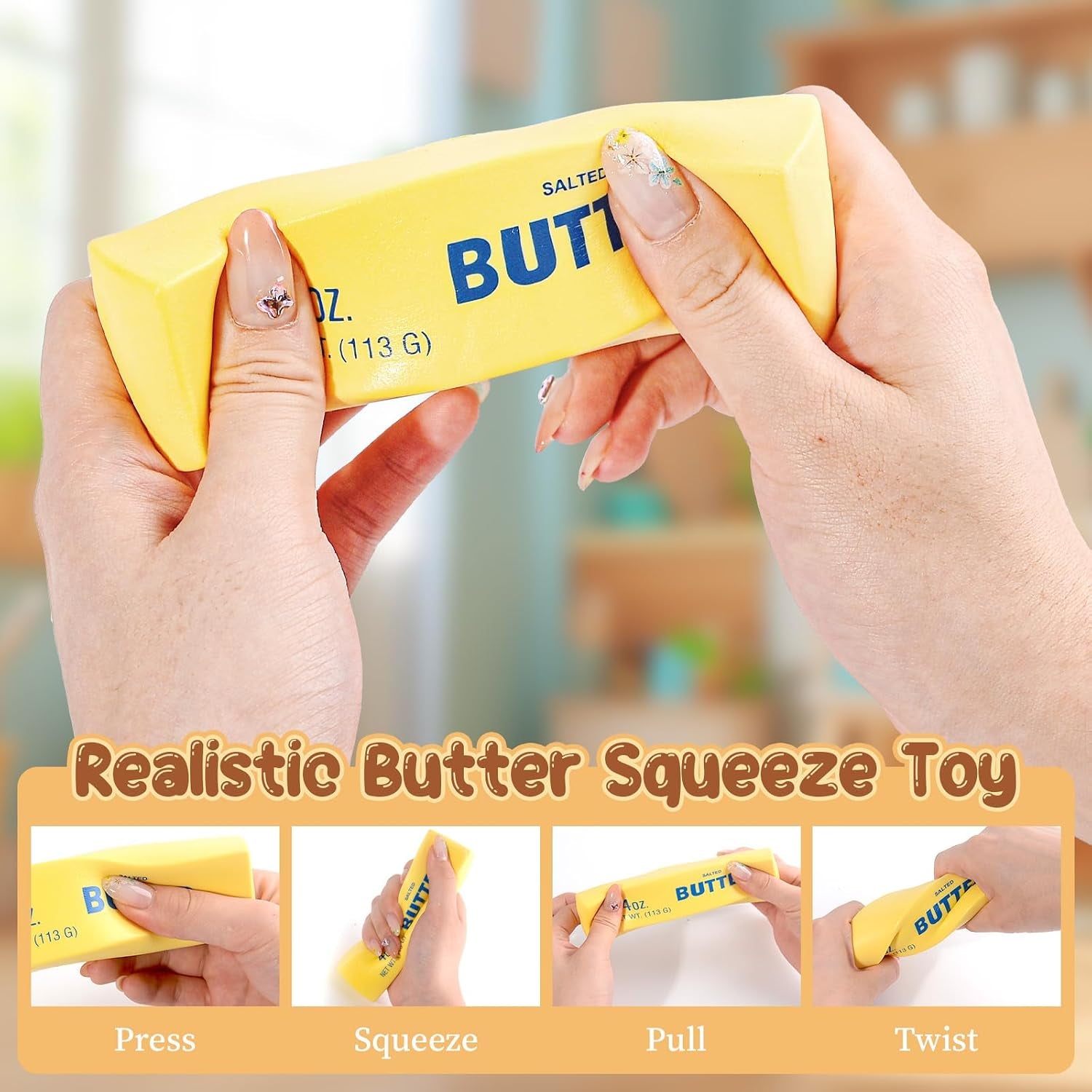 Butter Squeeze Stress Relief Toy - 5.5" x 1.5" Slow Rebound Sensory Ball for Adults, Unique Office Decor (Single Unit)