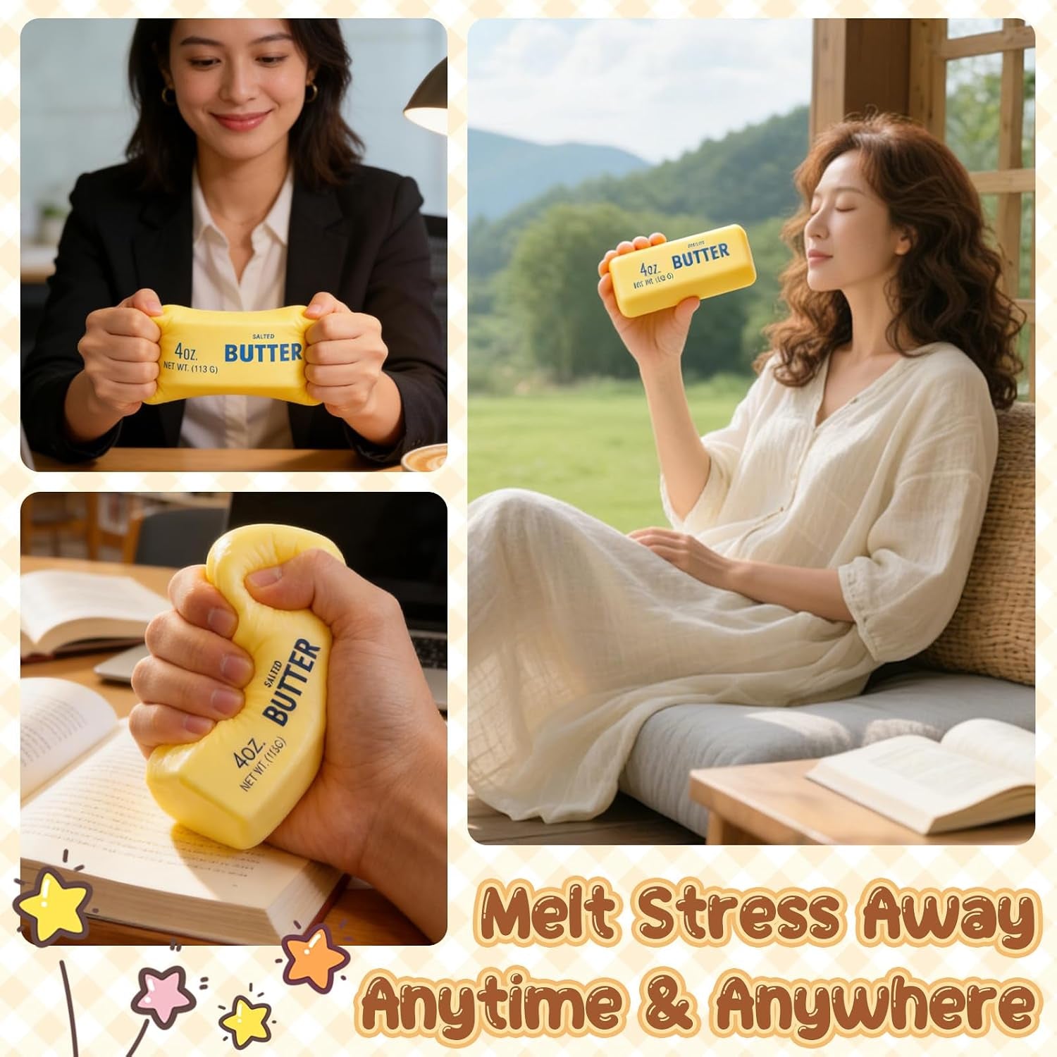 Butter Squeeze Stress Relief Toy - 5.5" x 1.5" Slow Rebound Sensory Ball for Adults, Unique Office Decor (Single Unit)
