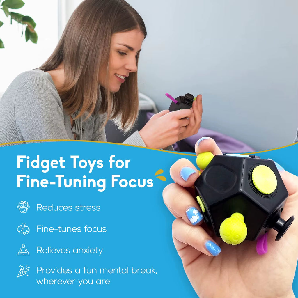 Fidget Cube EDC Stress Relief Toy - Sensory Fidgeting Dice for Adults and Children with Autism and ADHD, 12 Sides for Enhanced Focus