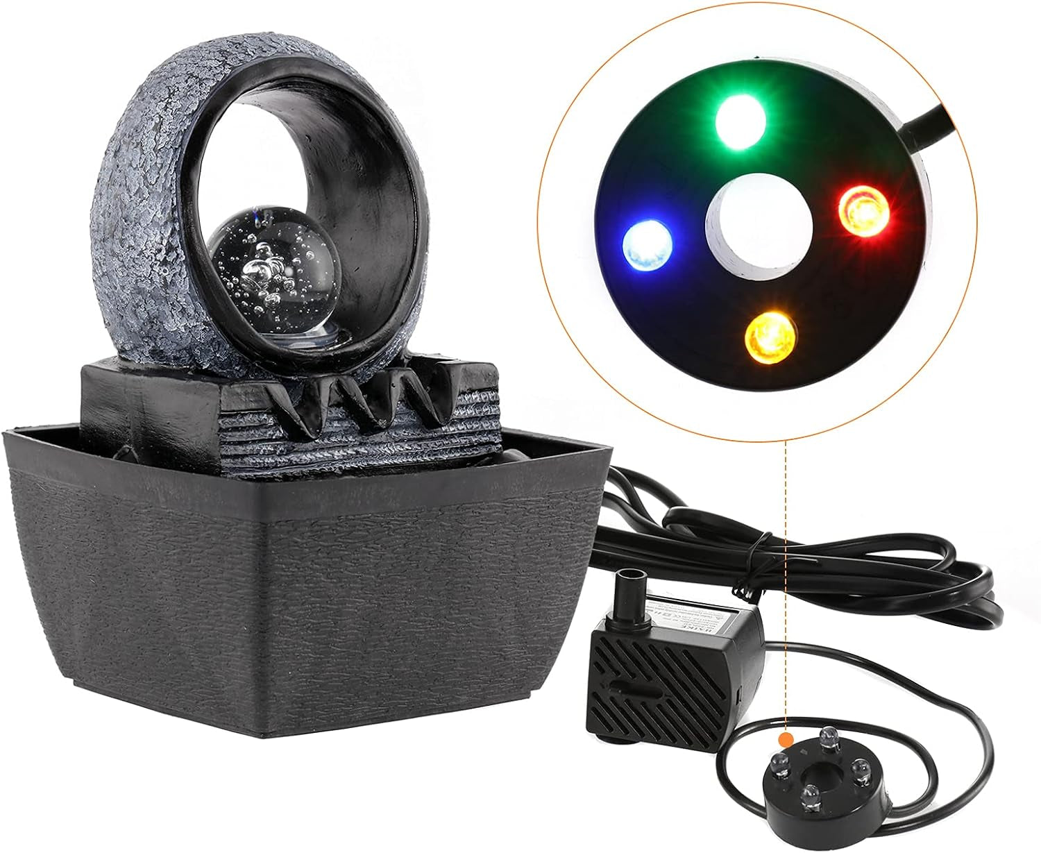 Indoor Water Fountain with Illuminated Sphere Feature