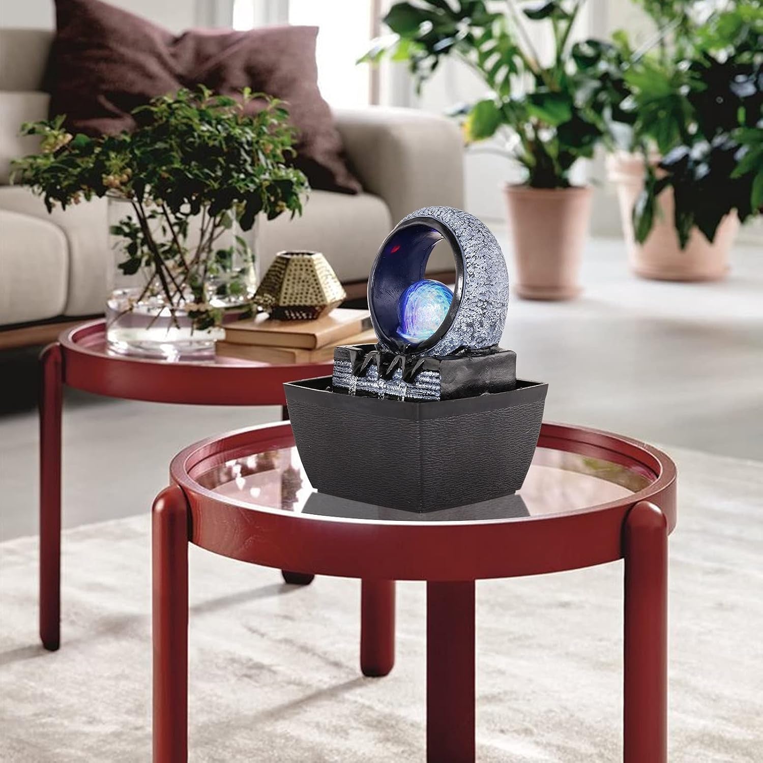 Indoor Water Fountain with Illuminated Sphere Feature