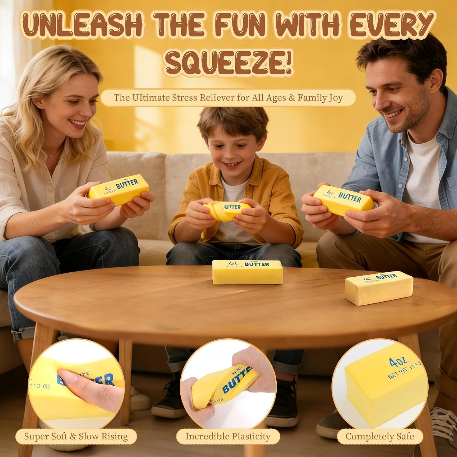 Butter Squeeze Stress Relief Toy - 5.5" x 1.5" Slow Rebound Sensory Ball for Adults, Unique Office Decor (Single Unit)
